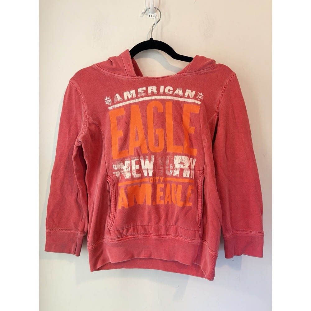 Vintage American Eagle Hoodie Small Pink Graphic Logo Y2K Distressed‎ Pullover